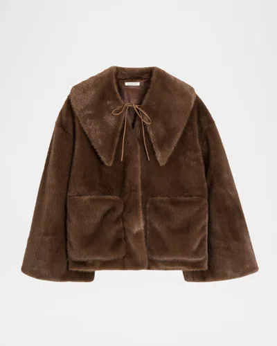 By Malene Birger Jacquie Faux Fur Coat With Detachable Collar In Brown