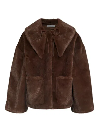 By Malene Birger Jacquie Faux Fur Coat With Detachable Collar In Brown