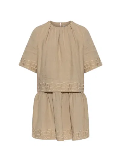 By Malene Birger Jania Embroidered Mini Dress In Nude