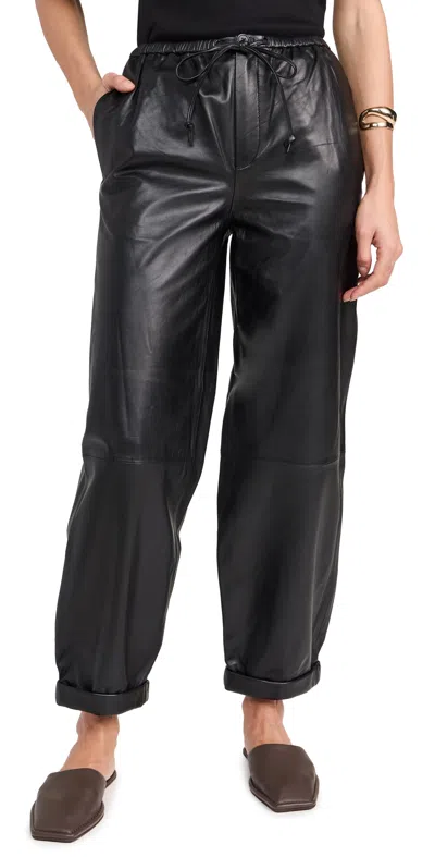 By Malene Birger Joanni Leather Drawstring Ankle Pants In Black