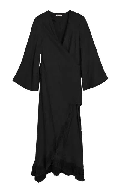 By Malene Birger Kaitlyn Fringed Cupro-blend Maxi Dress In Black