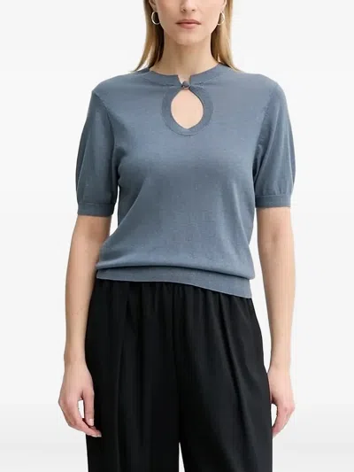 By Malene Birger Keyhole-neck Short-sleeve Sweater In Blue