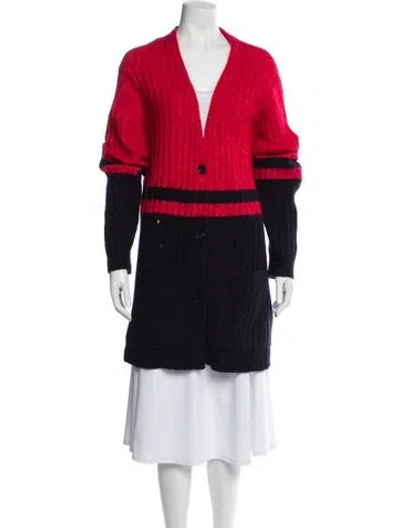 Pre-owned By Malene Birger Kid Mohair Colorblock Pattern Sweater In Red