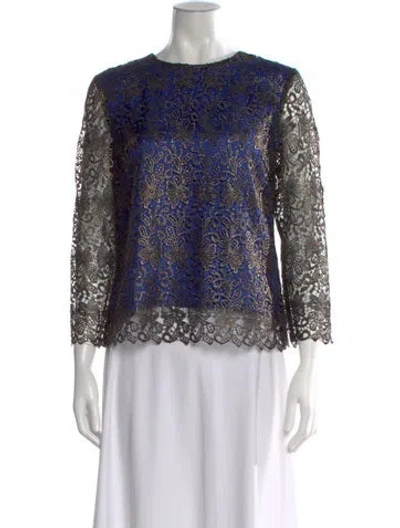 Pre-owned By Malene Birger Lace Pattern Crew Neck Top In Multi