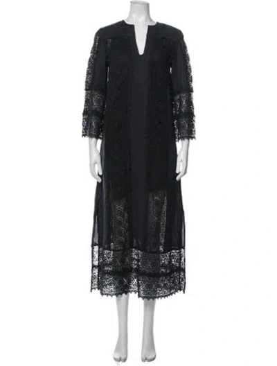 Pre-owned By Malene Birger Lace Pattern Long Dress In Black