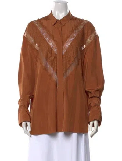 Pre-owned By Malene Birger Lace Pattern Long Sleeve Blouse In Brown
