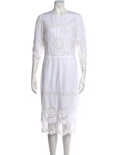 Pre-owned By Malene Birger Lace Pattern Midi Length Dress In White