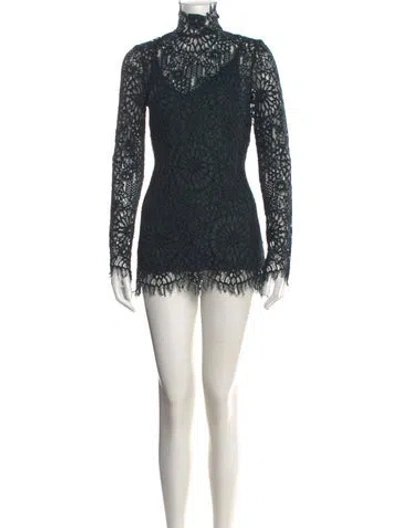 Pre-owned By Malene Birger Lace Pattern Turtleneck Top In Green