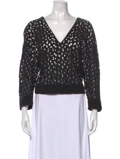 Pre-owned By Malene Birger Lace Pattern V-neck Top In Black