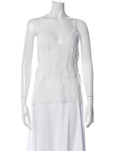 Pre-owned By Malene Birger Lace Pattern V-neck Top In White