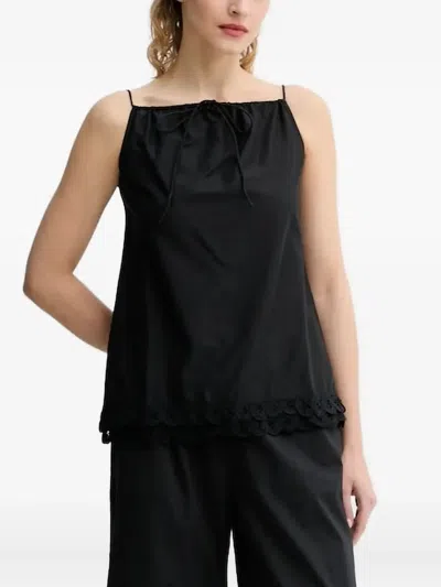 By Malene Birger Lace-trimmed Drawstring Top In Black