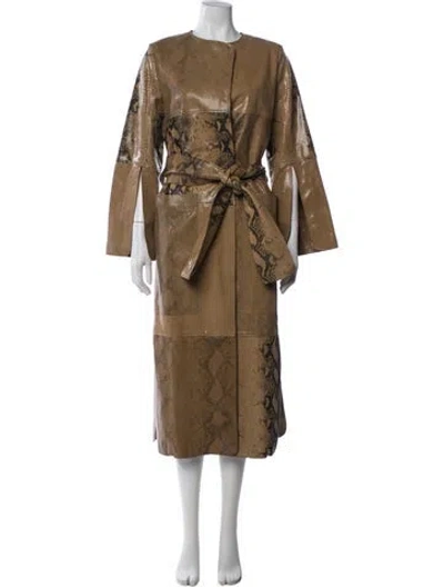 Pre-owned By Malene Birger Lamb Leather Animal Print Coat In Brown