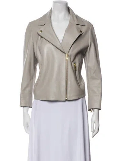 Pre-owned By Malene Birger Lamb Leather Biker Jacket In Gray