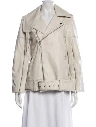 Pre-owned By Malene Birger Lamb Leather Biker Jacket In Neutrals