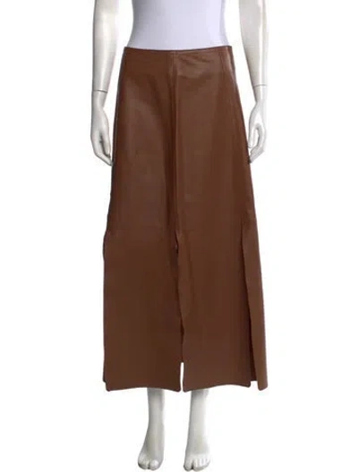 Pre-owned By Malene Birger Lamb Leather Long Skirt In Brown