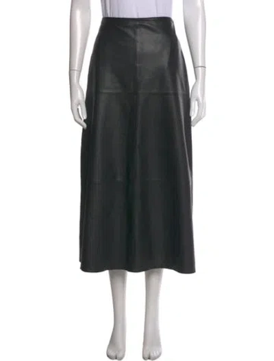 Pre-owned By Malene Birger Lamb Leather Midi Length Skirt In Black