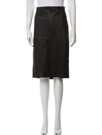 Pre-owned By Malene Birger Lamb Leather Midi Length Skirt In Black