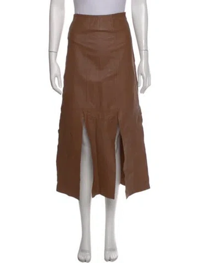 Pre-owned By Malene Birger Lamb Leather Midi Length Skirt W/ Tags In Brown