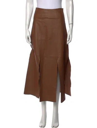Pre-owned By Malene Birger Lamb Leather Midi Length Skirt W/ Tags In Brown