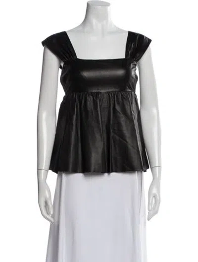 Pre-owned By Malene Birger Lamb Leather Square Neckline Top In Black