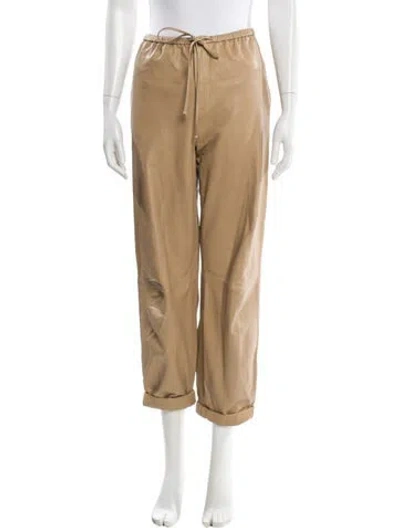 Pre-owned By Malene Birger Lamb Leather Straight Leg Pants In Neutral