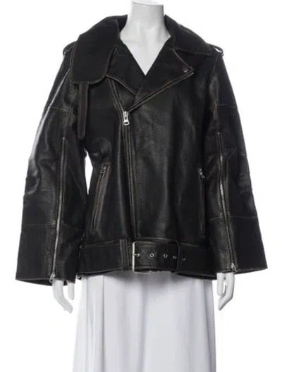 Pre-owned By Malene Birger Leather Biker Jacket In Black
