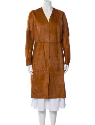 Pre-owned By Malene Birger Leather Coat In Brown