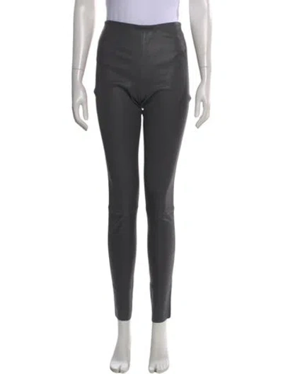 Pre-owned By Malene Birger Leather Skinny Leg Pants In Gray