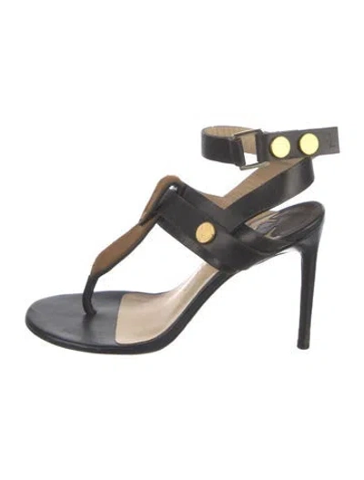 Pre-owned By Malene Birger Leather T-strap Sandals In Black