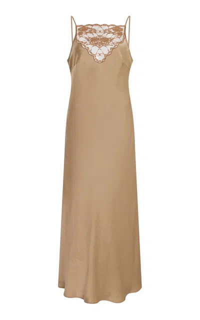 By Malene Birger Libbie Lace-trimmed Satin Midi Dress In Bronze