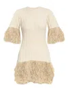 By Malene Birger Lina Shearling-trimmed Knit Cotton Mini Dress In Neutral