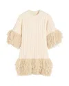 By Malene Birger Lina Shearling-trimmed Knit Cotton Mini Dress In Brown