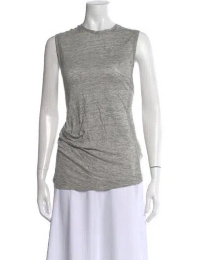 Pre-owned By Malene Birger Linen Crew Neck Top In Gray