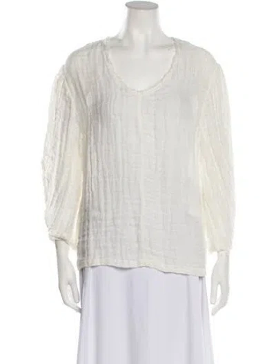 Pre-owned By Malene Birger Linen Scoop Neck Blouse In Neutral