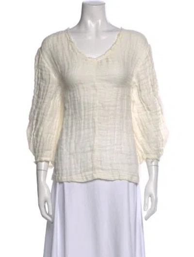 Pre-owned By Malene Birger Linen Scoop Neck Blouse In Neutral