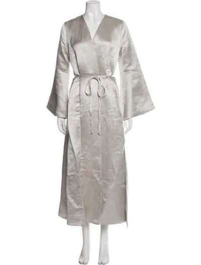 Pre-owned By Malene Birger Linen Trench Coat In Gray
