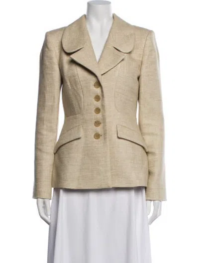 Pre-owned By Malene Birger Linen Tweed Pattern Blazer In Neutrals
