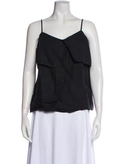 Pre-owned By Malene Birger Linen V-neck Top In Black