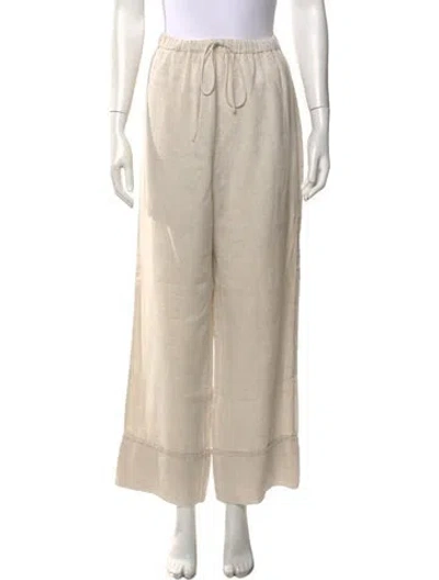 Pre-owned By Malene Birger Linen Wide Leg Pants In Neutral