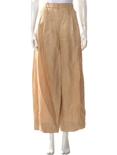 Pre-owned By Malene Birger Linen Wide Leg Pants In Neutral
