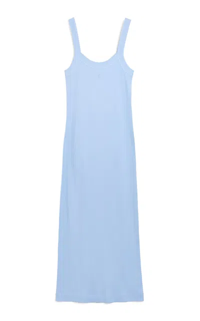 By Malene Birger Lio Ribbed-knit Cotton Maxi Dress In Blue