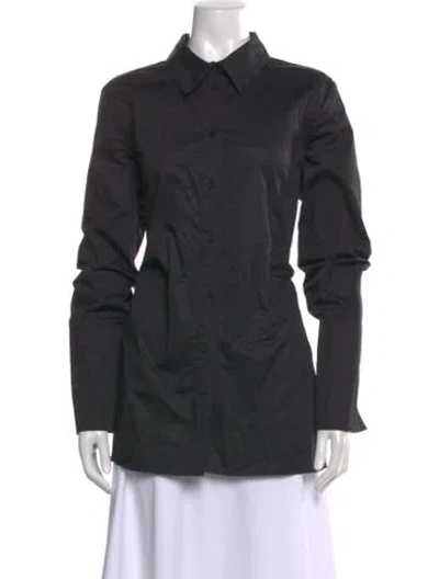 Pre-owned By Malene Birger Long Sleeve Button-up Top In Black