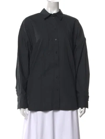 Pre-owned By Malene Birger Long Sleeve Button-up Top In Black
