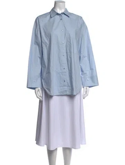 Pre-owned By Malene Birger Long Sleeve Button-up Top In Blue/burgundy