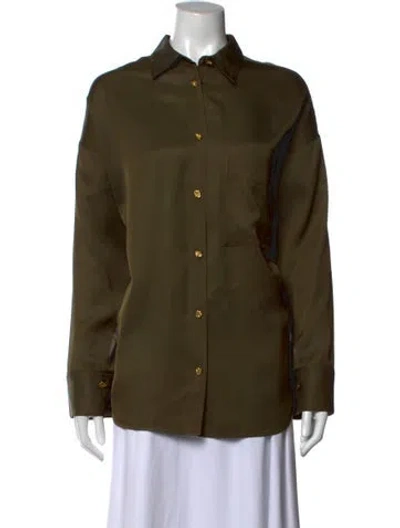 Pre-owned By Malene Birger Long Sleeve Button-up Top In Green