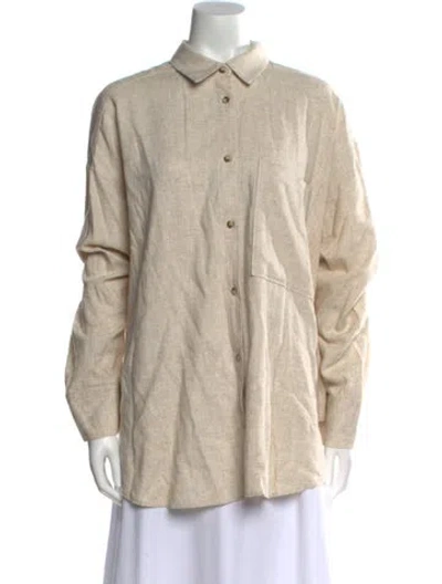 Pre-owned By Malene Birger Long Sleeve Button-up Top In Neutral