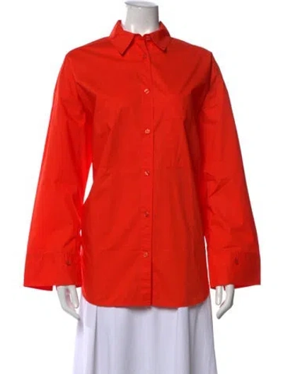 Pre-owned By Malene Birger Long Sleeve Button-up Top In Red