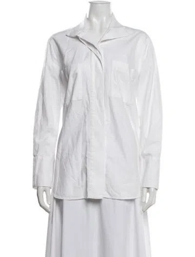 Pre-owned By Malene Birger Long Sleeve Button-up Top In White