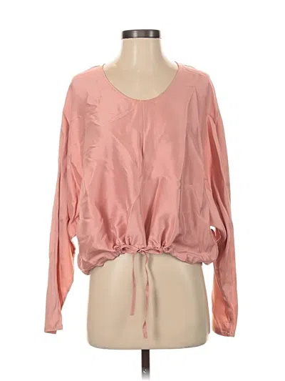 By Malene Birger Long Sleeve Silk Top Pink Boatneck Tops