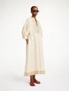 By Malene Birger Embroidered Detail Midi Length Puff Sleeves Dress In Oyster Gray